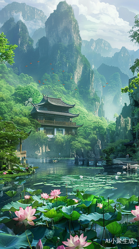 高山绿水荷花，精致漂亮的美丽景观