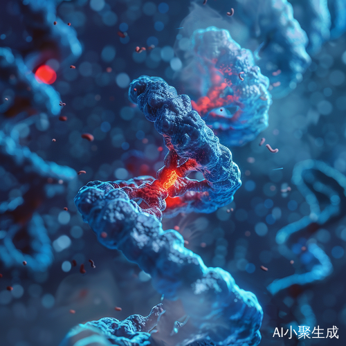 蓝色DNA双螺旋带红色突变位点的高质量写实艺术