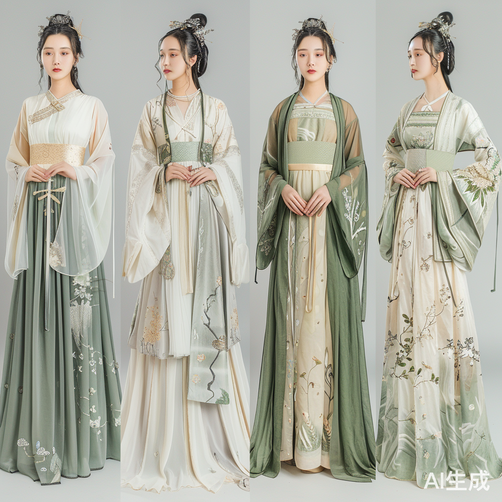 中国汉服模特展示四种风格的时尚宣言