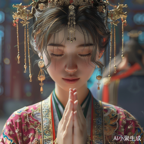 年轻女性的虔诚庙会中国风