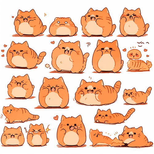 Cute Orange Cat Illustration Set with Exaggerated Expressions