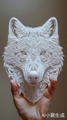 精细剪纸狼头