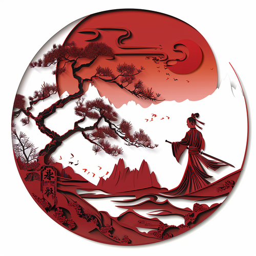 孟子动漫剪纸矢量图红色单层白色背景