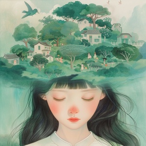 Dreamy Illustration of a Chinese Girl in Hsiao Ron Cheng Style