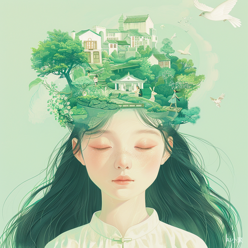 Dreamy Chinese Girl in Hsiao Ron Cheng Style Illustration