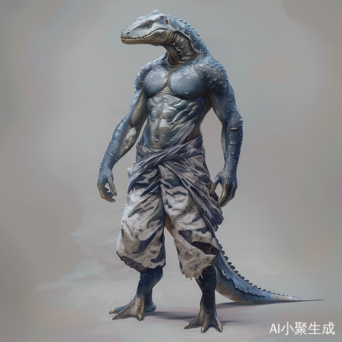 深蓝色蜥蜴人严肃扎马步