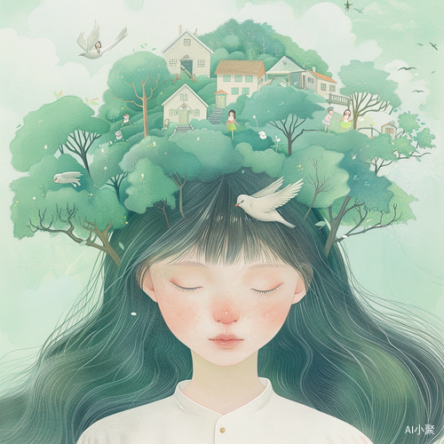 Dreamy Chinese Girl: A Tranquil Illustration in Hsiao Ron Cheng Style