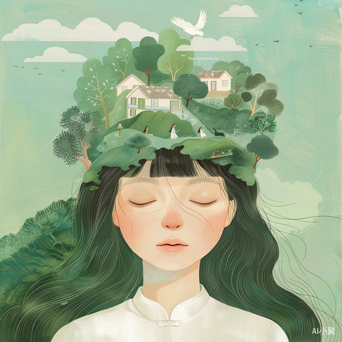 Dreamy Chinese Girl: A Tranquil Illustration in Hsiao Ron Cheng Style