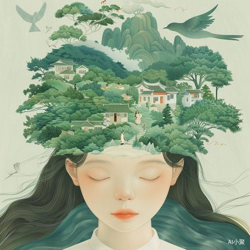 Dreamy Chinese Girl: A Tranquil Illustration in Hsiao Ron Cheng Style