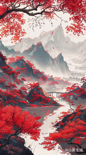 Chinese Style Red Maple Landscape: A High-Quality Epic Fantasy Game Background