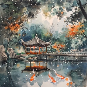 梦回江南：古风园林与水彩气泡的诗意旅🎨探索不一样的中国风情，一段水墨与水彩的美丽邂逅！🏮在这里，古典的亭台楼阁与梦幻的水彩气泡相遇，构筑出一幅幅如诗如画的江南美景。🌉每一帧，都是高清细节下的中国式园林美学，每一滴，都蕴含着梦幻色彩的水彩气泡。🌳从竹林深处的静谧氛围，到荷花池波光粼粼的清新夏日；从古风园林小径的诗意栖居，到锦鲤在水中游弋的动静结合；每一处，都是一次光影交错的美学体验。💫📚不仅如此，书院门前的古树、亭中观雨的幽静雅致，以及花园中的石桌石凳，都在绚烂的水彩气泡中展现出别样的文化气息和闲适午后。🚣‍♂让我们一起乘坐竹筏，漂浮在清澈湖面上，追寻那些被水彩气泡点缀的古风美景，体验一场梦回江南的诗意旅行。来，跟我一起，探幽寻静，发现古典与现代融合的独特韵味，感受这一场视觉与心灵的盛宴吧！🍃#ai绘画 #梦回江南 #古风园林 #水彩气泡 #中国风情 #诗意旅行 #江南美景 #文化气息#ai作画 #ai画画 #Ai绘画 #我和AI有画说 #Ai