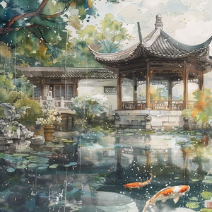 梦回江南：古风园林与水彩气泡的诗意旅🎨探索不一样的中国风情，一段水墨与水彩的美丽邂逅！🏮在这里，古典的亭台楼阁与梦幻的水彩气泡相遇，构筑出一幅幅如诗如画的江南美景。🌉每一帧，都是高清细节下的中国式园林美学，每一滴，都蕴含着梦幻色彩的水彩气泡。🌳从竹林深处的静谧氛围，到荷花池波光粼粼的清新夏日；从古风园林小径的诗意栖居，到锦鲤在水中游弋的动静结合；每一处，都是一次光影交错的美学体验。💫📚不仅如此，书院门前的古树、亭中观雨的幽静雅致，以及花园中的石桌石凳，都在绚烂的水彩气泡中展现出别样的文化气息和闲适午后。🚣‍♂让我们一起乘坐竹筏，漂浮在清澈湖面上，追寻那些被水彩气泡点缀的古风美景，体验一场梦回江南的诗意旅行。来，跟我一起，探幽寻静，发现古典与现代融合的独特韵味，感受这一场视觉与心灵的盛宴吧！🍃#ai绘画 #梦回江南 #古风园林 #水彩气泡 #中国风情 #诗意旅行 #江南美景 #文化气息#ai作画 #ai画画 #Ai绘画 #我和AI有画说 #Ai