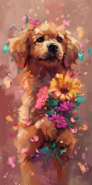 a cartoon dog holding flowers of different kinds, in the style of soft pastel scenes, magenta and brown, airbrush art, quiet moments captured in paint, i can't believe how beautiful this is, gentle expressions, wimmelbilder ar 59:93 v 6.0 style raw s 400#人工智能艺术 #我和AI有话说 #生成艺术 #AI生成 #宠物小伙伴 #猫猫狗狗 #猫狗 #灵感 #midjourney #midjourney关键词 #midjourney咒语 #midjourney学习 #mj #ai #ai绘画 #ai关键词 #ai作画 #小红书 #艺术署