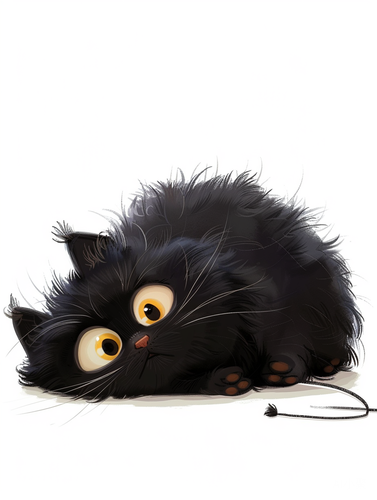 Fluffy Black Cat with Funny Expressions on a White Background