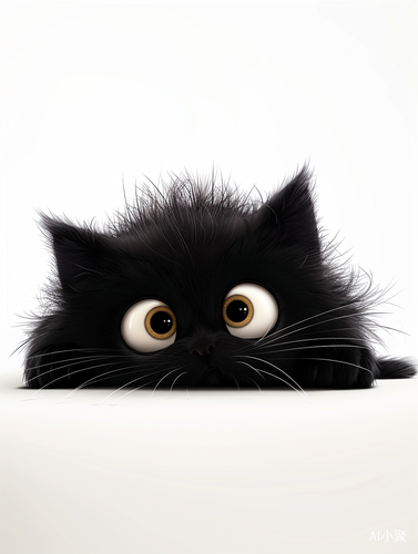 Fluffy Black Cat with Funny Expressions on a White Background