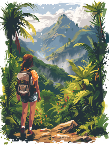 Captivating Hiking Wolf T-Shirt Design in Overgrown Valley