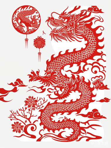 中国剪纸-龙年祝福词-复杂繁多-高大威武-2024
