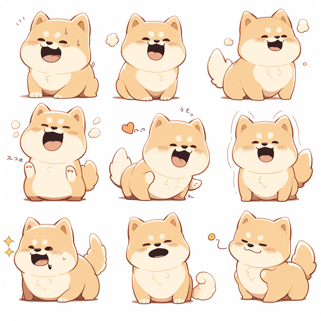 超高清插画，可爱神思绘韵柴犬表情贴纸设计