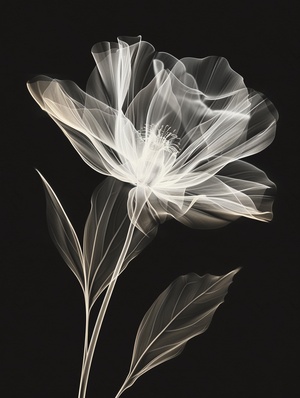 1w xray of a transparent flower on a black background, in the style of Hedi Xandt, Karl Blossfeldman and Miki Asai, xray art style, white flower petals, elegant, monochrome, soft lighting, chiaroscuro, digital painting, smooth, sharp focus, high resolution ar 11:14 style raw v 6.0#画画的日常 #人工智能艺术 #我和AI有话说 #生成艺术 #AI生成 #midjourney咒语 #Midjourney咒语 #midjourney #midjourney学习 #midjourney关键词 #mj #mj关键词 #mj咒语 #AIGC #ai #ai绘画 #小红书 #艺术署