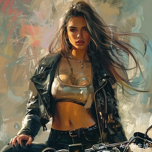 时尚中长发机车女孩的搭配