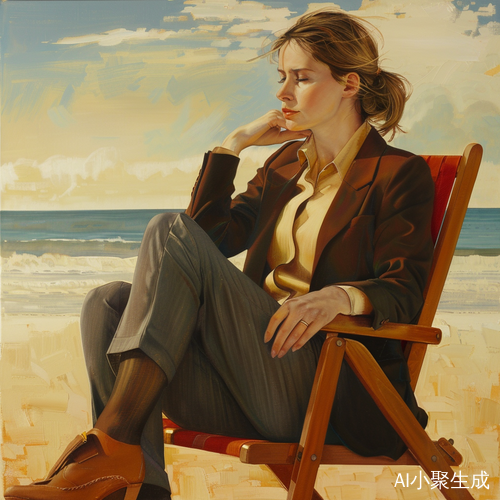 女孩穿着泳衣坐在沙滩躺椅上