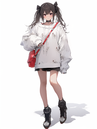 全身双马尾帅气女生卫衣短裙