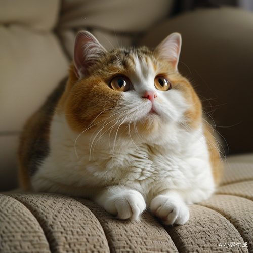 可爱的猫咪在温馨沙发上蹲着