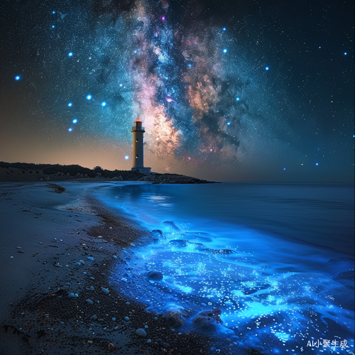 超高清32K 3D星汉灿烂照片真实感海景灯塔