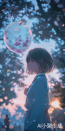 活泼动漫风的淡蓝色少女托腮微笑