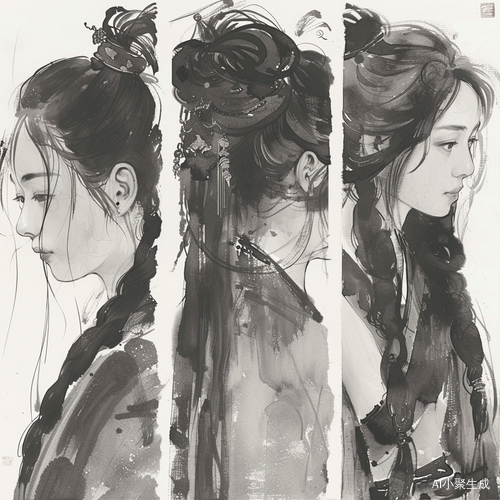 水墨画中的发丝