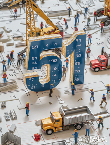 建筑图纸上的3D数字和施工场景