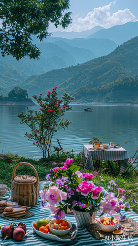 风景如画的湖边野餐场景