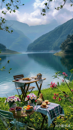 风景如画的湖边野餐场景