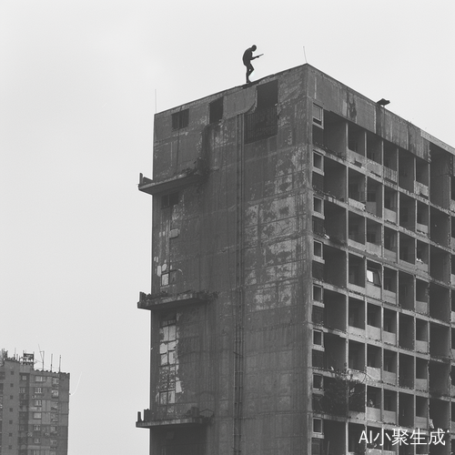 高楼大厦中的持刀少年