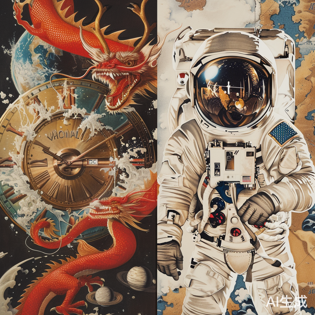 少年带龙头套，宇航员与巨龙背景环绕