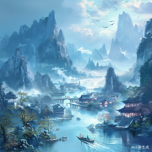 Chinese Style Mobile Phone Wallpaper: Mountains, Rivers, and Ancient Town