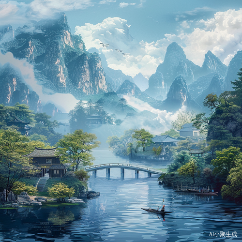 Chinese Style Mobile Phone Wallpaper: Mountains, Rivers, and Ancient Town