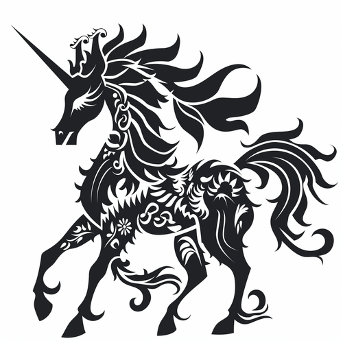 中国剪纸麒麟矢量剪影