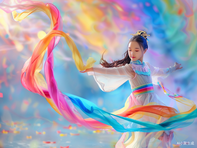 文创图：纤秀玉肩舞姿翩然 梦幻彩带绽放灵动之美