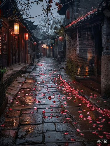 烟雨江南，古镇小巷的石头小路