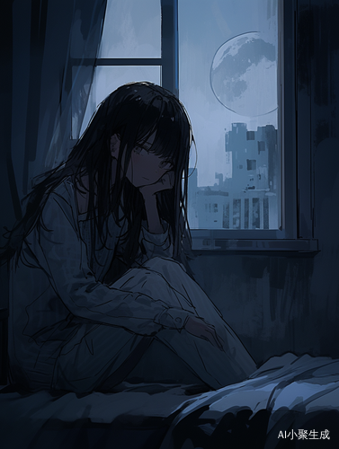 夜晚床边的少女