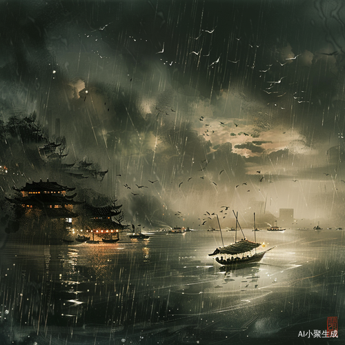 湖畔水墨：船上激起的雨花