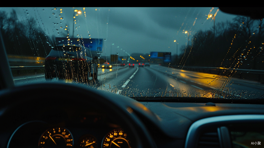 伦敦高速公路上SUV内部拍摄的雨景照片