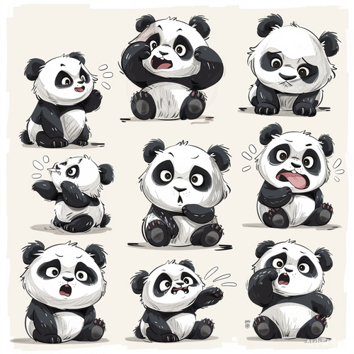 Nine poses and expressions: happy, sad, cracking, cute, overspeechness, shy, adorable panda with super obesity