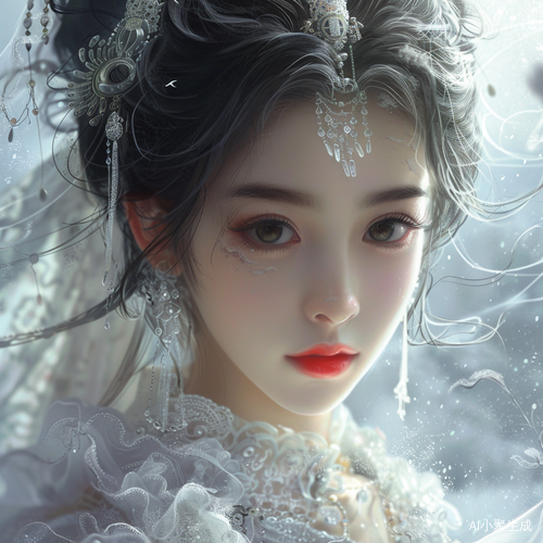 美丽的少女穿着洁白的白色蕾丝裙