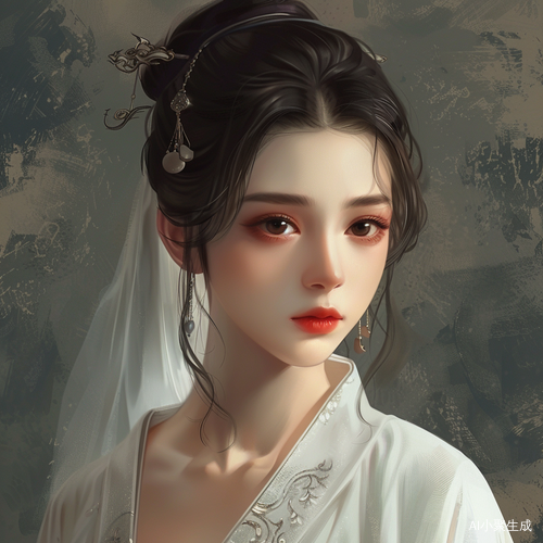 美丽的少女穿着洁白的白色蕾丝裙