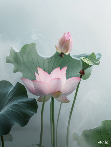 Curved Lotus: Chinese Painting Style and Misty Wonderland