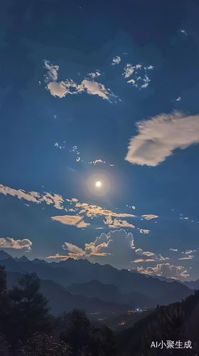 夜晚的天空之美：月亮穿越云层