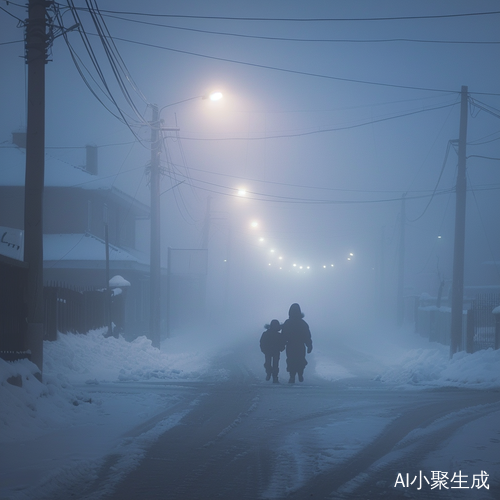 冬日街头，两人手牵手，白雾随谈话而散