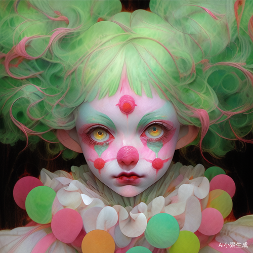 Captivating Rococo-style Painting of Startled Female with Fluorescent Makeup